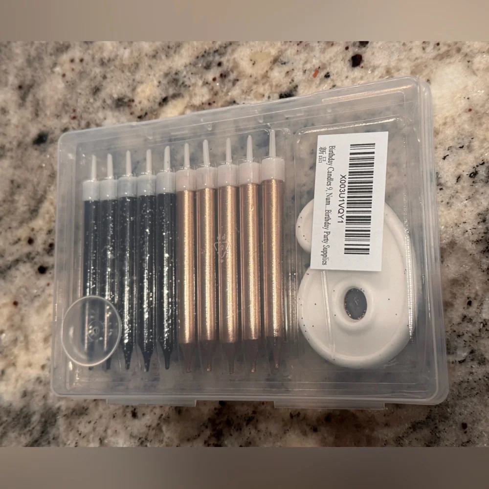Black Gold Glitter Birthday Candle Set number 9 NEW IN BOX